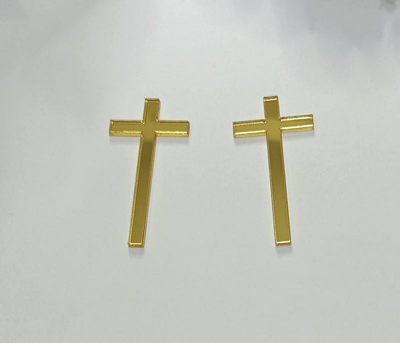 XIAOYUE 12pcs Slim Acrylic Cross Cake Charm, Christening Baptism Confirmation, Acrylic Cross Cake Decoration (3'', Gold Mirror) - Image 1